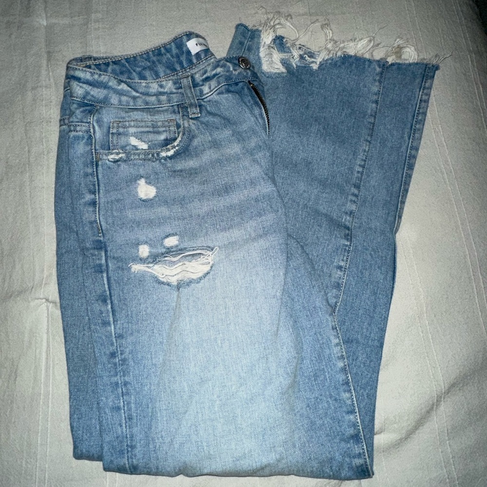 FLYING MONKEY open bottom high waisted jeans!